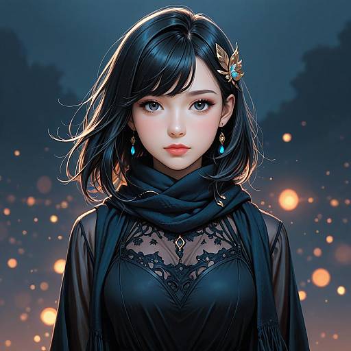 Elegant Girl in Black Dress