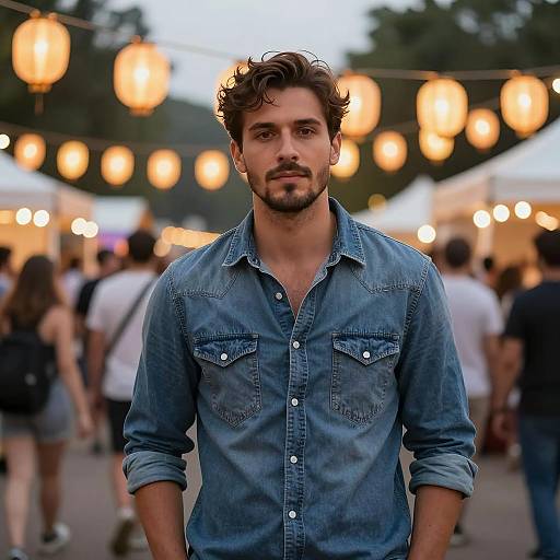 Man in Denim Shirt at Summer Festival