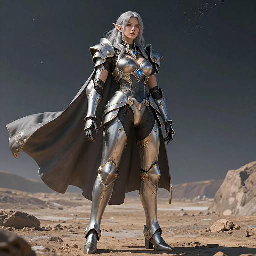 Silver-Haired Mech Sorceress on Barren Planet