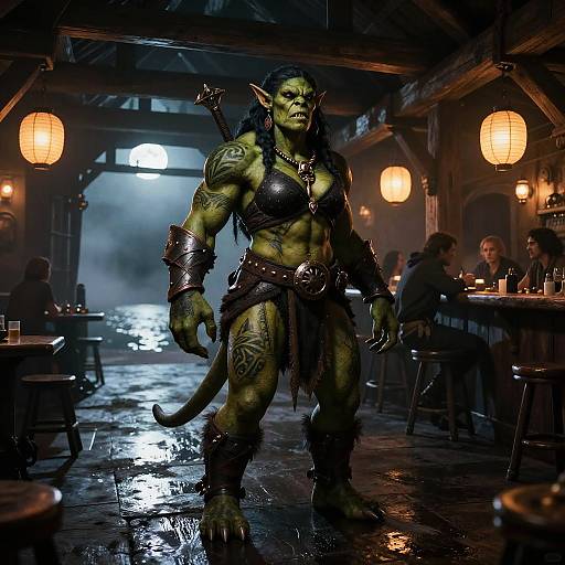 Moonlit Orc Mercenary in Boathouse