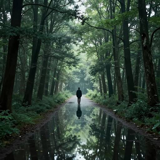 Ethereal Solitary Figure in Mirrored Forest