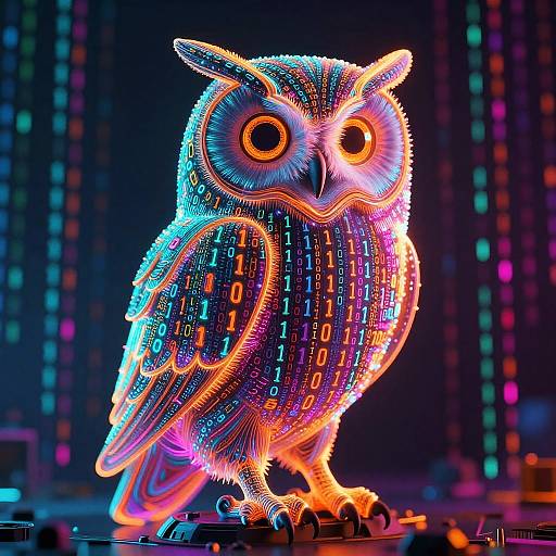 Glowing Binary Owl Sculpture