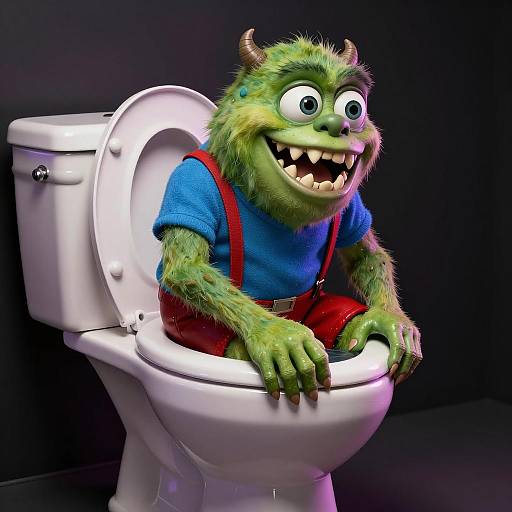 Playful Green Monster in a Toilet Scene
