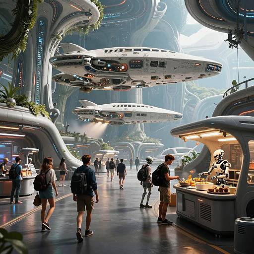 Futuristic Bustling Spaceport Scene