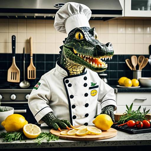 Cartoon Alligator Chef Preparing Lemons
