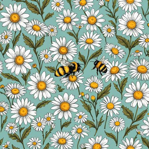 Vintage Daisy Garden Pattern with Bees