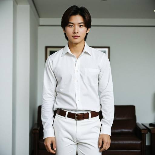 Young Asian Man in White Shirt and Trousers