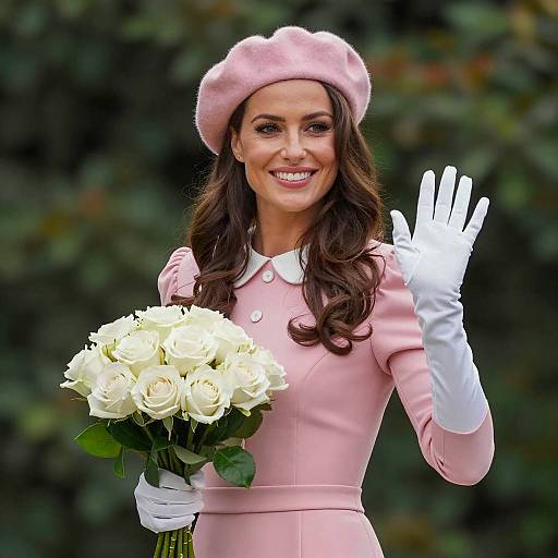 Charming Woman with Pink Beret and Roses