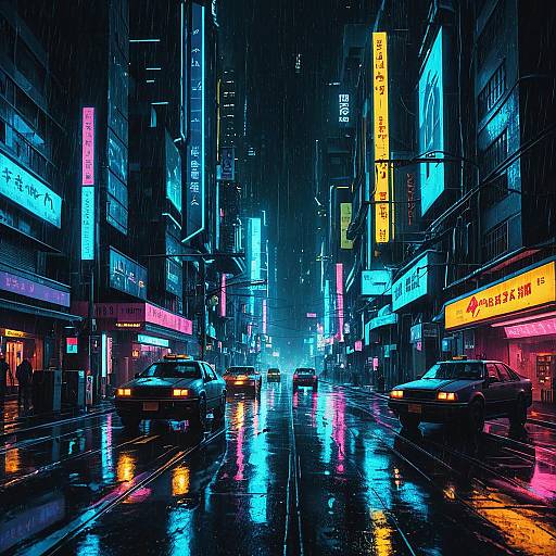 Rainy Cyberpunk City Street at Night