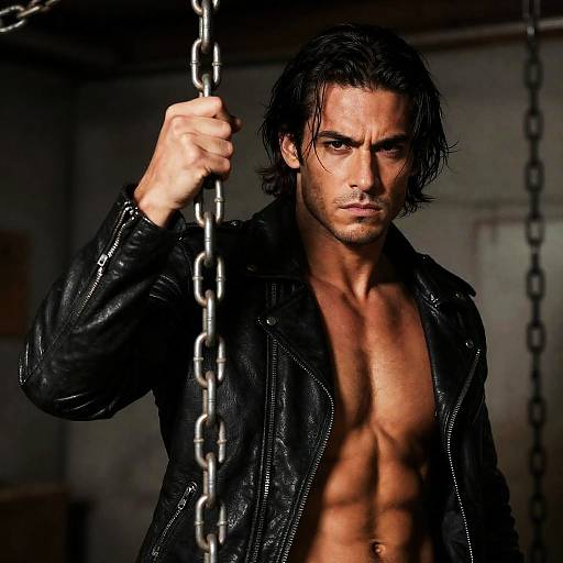 Mysterious Man with Chains in Darkness