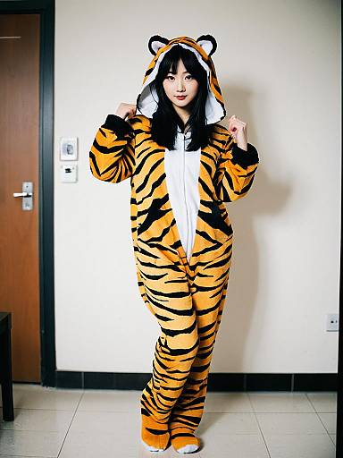 Woman in Tiger Costume Standing Solo