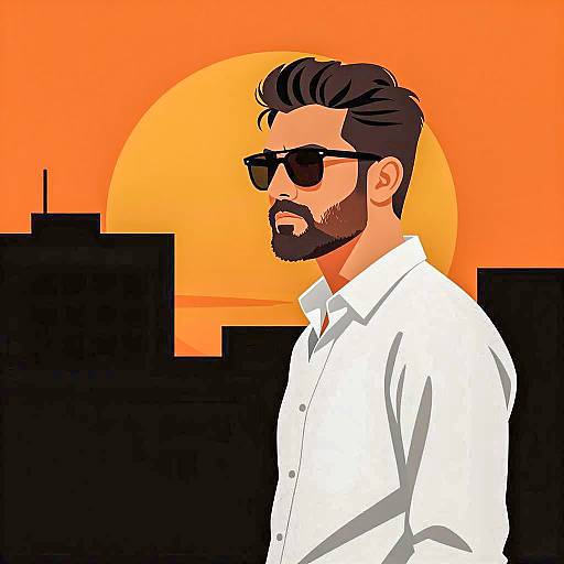 Man in White Shirt with Sunglasses at Sunset