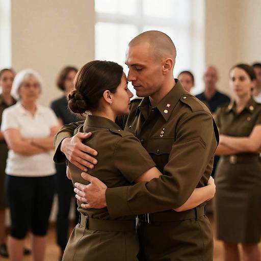 Intimate Dance in Military Uniforms