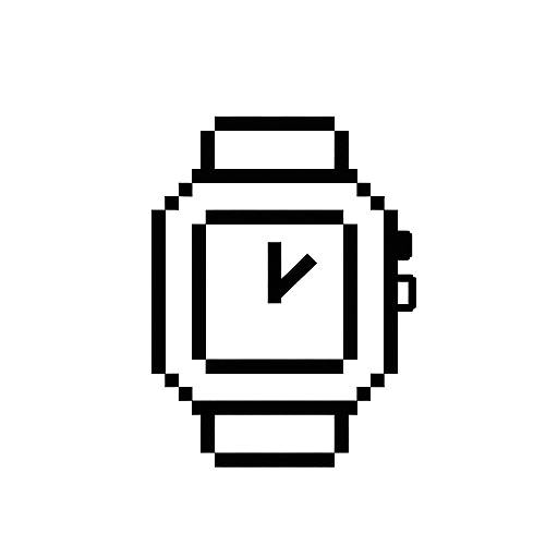Pixel art of a black square-faced watch with a black hour hand pointing at the 3 o'clock position, set against a white background.