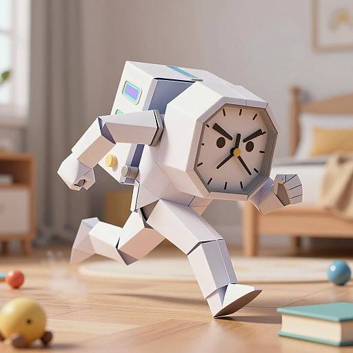 Origami Style Anthropomorphic Clock Running