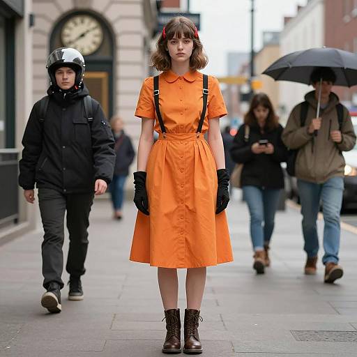 Urban Fashion Scene with Clockwork Elegance