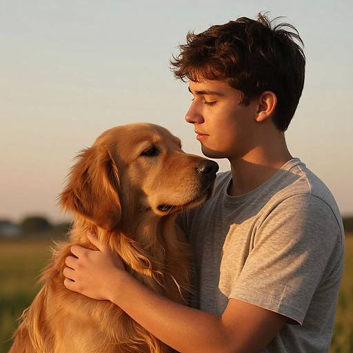 Sunset Bond Between Man and Dog