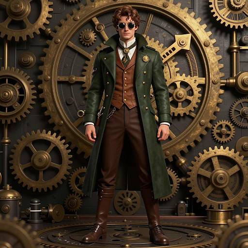 Steampunk Male Model with Mechanical Background