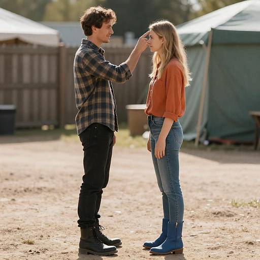 Couple Standing Outdoors Facing Each Other