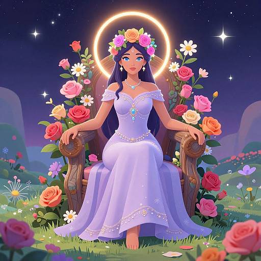 Elegant Goddess with Floral Throne