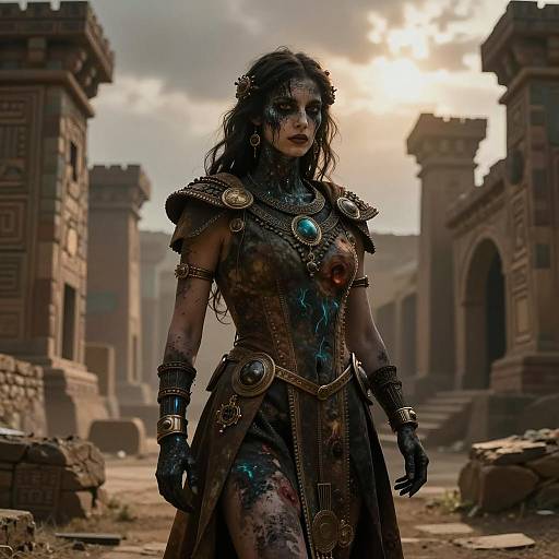 Dark Fantasy Warrior in Ancient Inca-Inspired Ruins