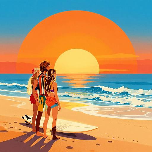 1970s Sunset Surfing Graphic Design