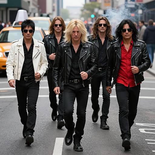 Dynamic Rock Band Running Through City