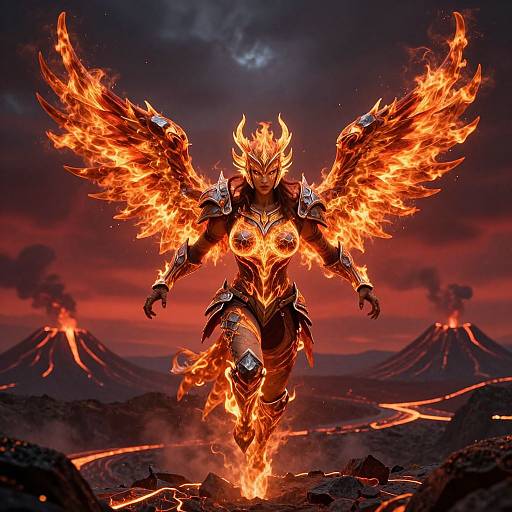 Phoenix Warrior Rebirth in Fiery Sky