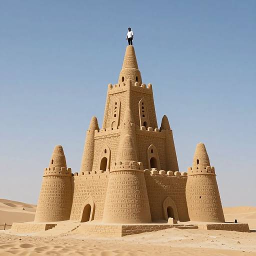 Solitary Figure on Monumental Sandcastle