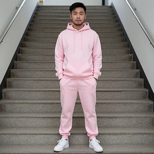 Realistic Portrait of Man in Pink Sweatsuit