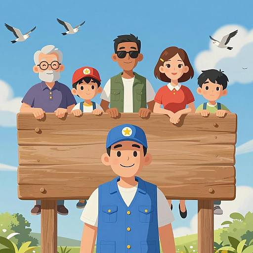 Joyful Scene: People Climbing a Sign