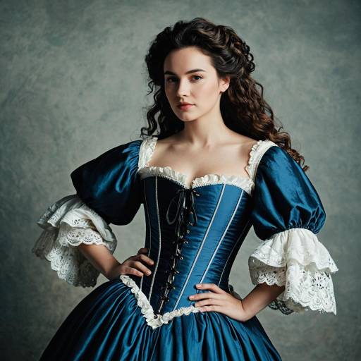 Woman in 17th Century Blue Corset Dress