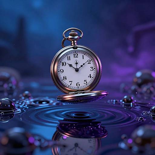 Surreal Pocket Watch Over Liquid Landscape
