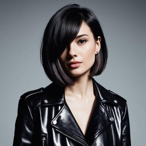 Woman with Sleek Bob Hairstyle and Leather Jacket