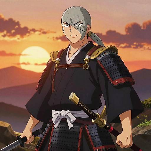 Battle-Hardened Samurai at Sunset
