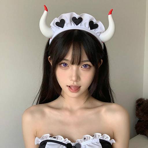 Portrait of Asian Maid with Horns
