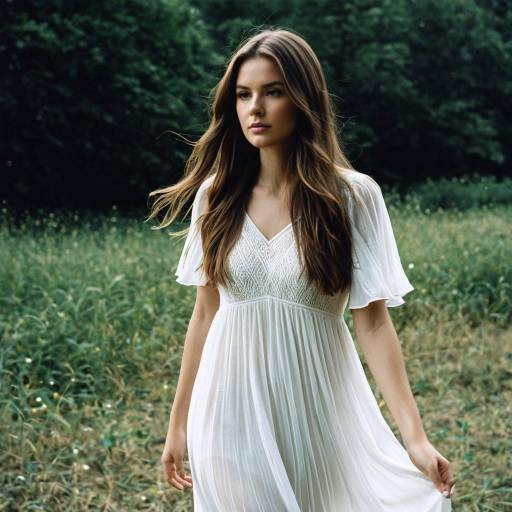 Young Woman in White Flowy Dress Outdoors