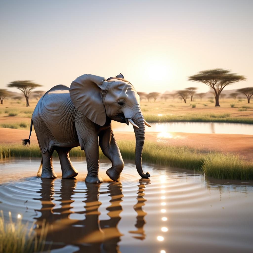 Playful Baby Elephant in a Savannah Oasis