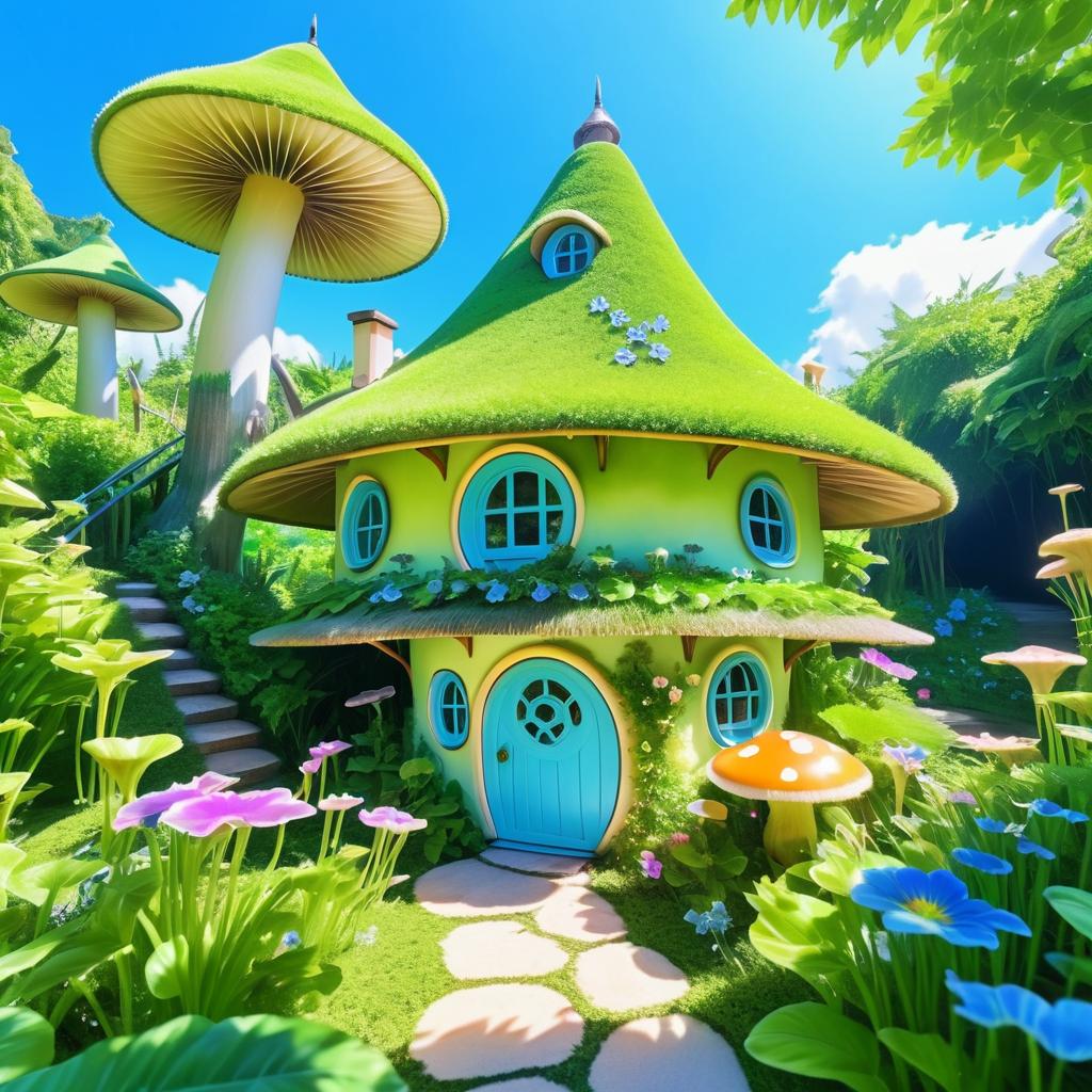 Whimsical Anime Gremlin in Mushroom House