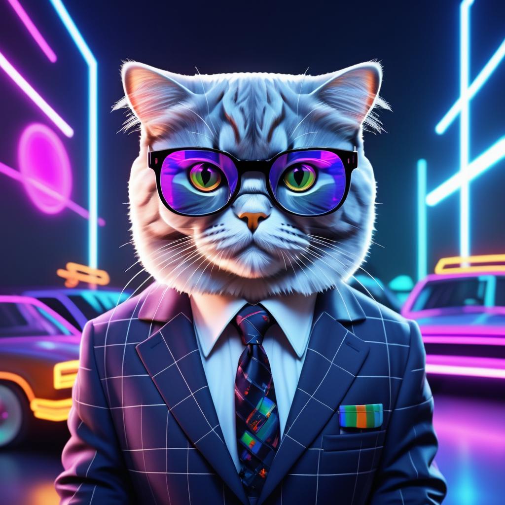 Retro-Futuristic Scottish Fold Cat Portrait