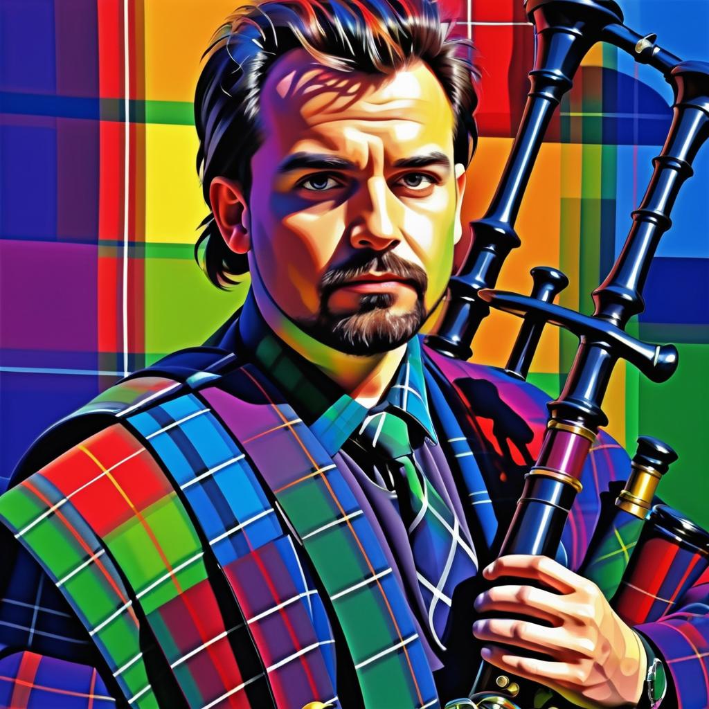 Vibrant Modern Portrait of a Bagpiper