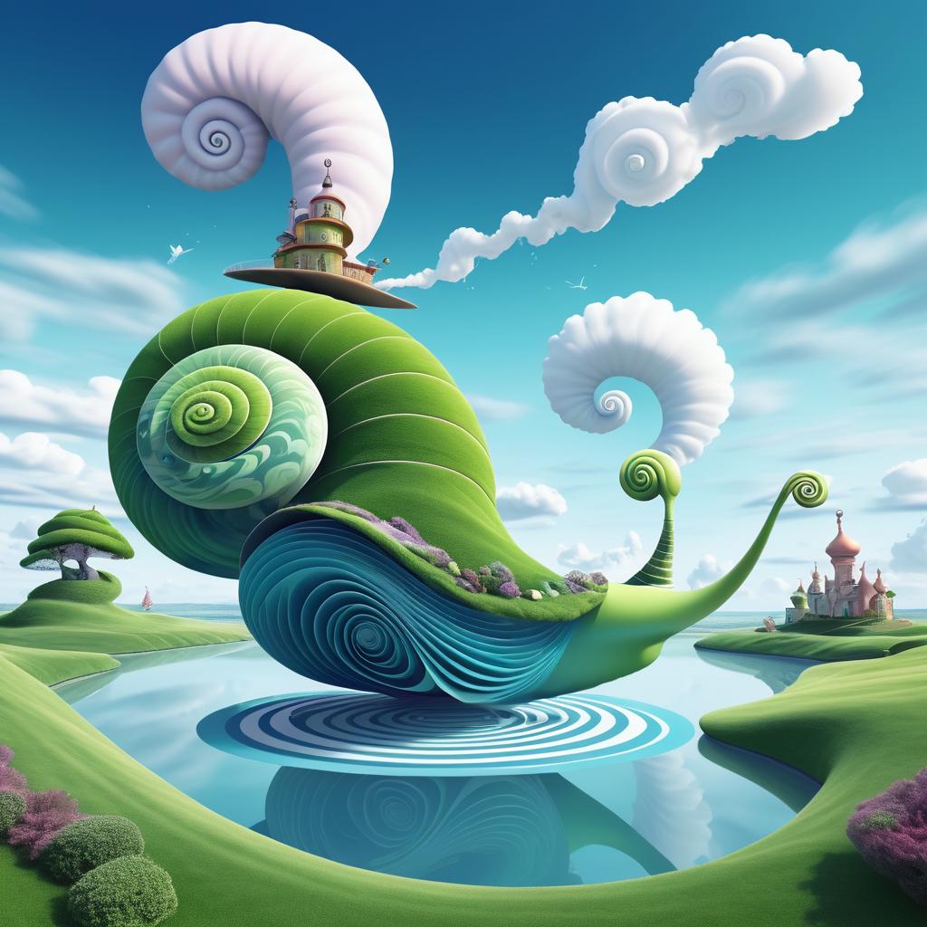 Surreal Snail in Dreamlike Landscape