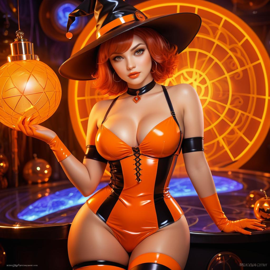 Curvy Witch in Vibrant Orange Fantasy