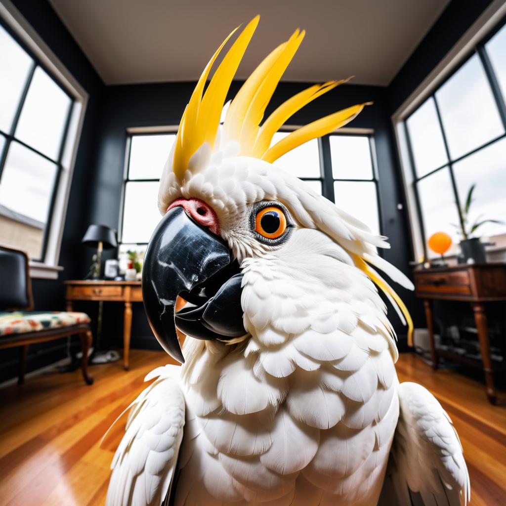 Whimsical Fisheye Cockatoo Portrait