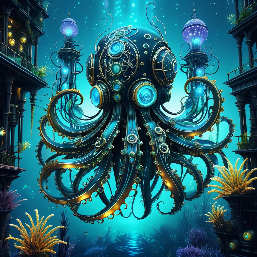 Steampunk Robotic Octopus in Underwater City