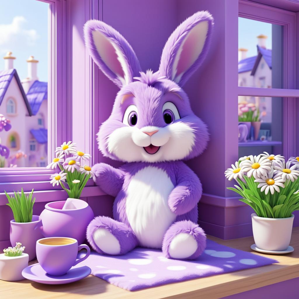 Whimsical Purple Rabbit Tea Time