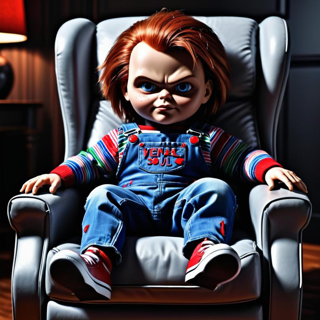 Chucky Doll in Aesthetic Horror Setting