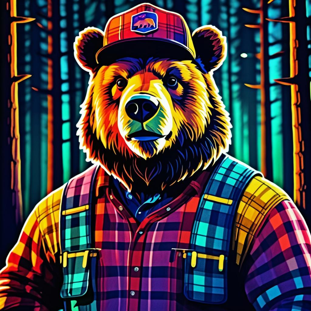 Cinematic Lumberjack Bear in Super 8 Style