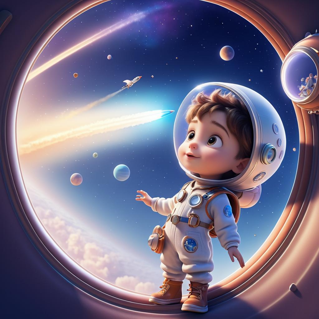 Whimsical Child Launching into Space