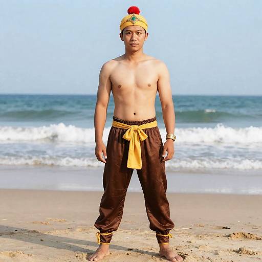 Shirtless Man in Traditional Beachwear